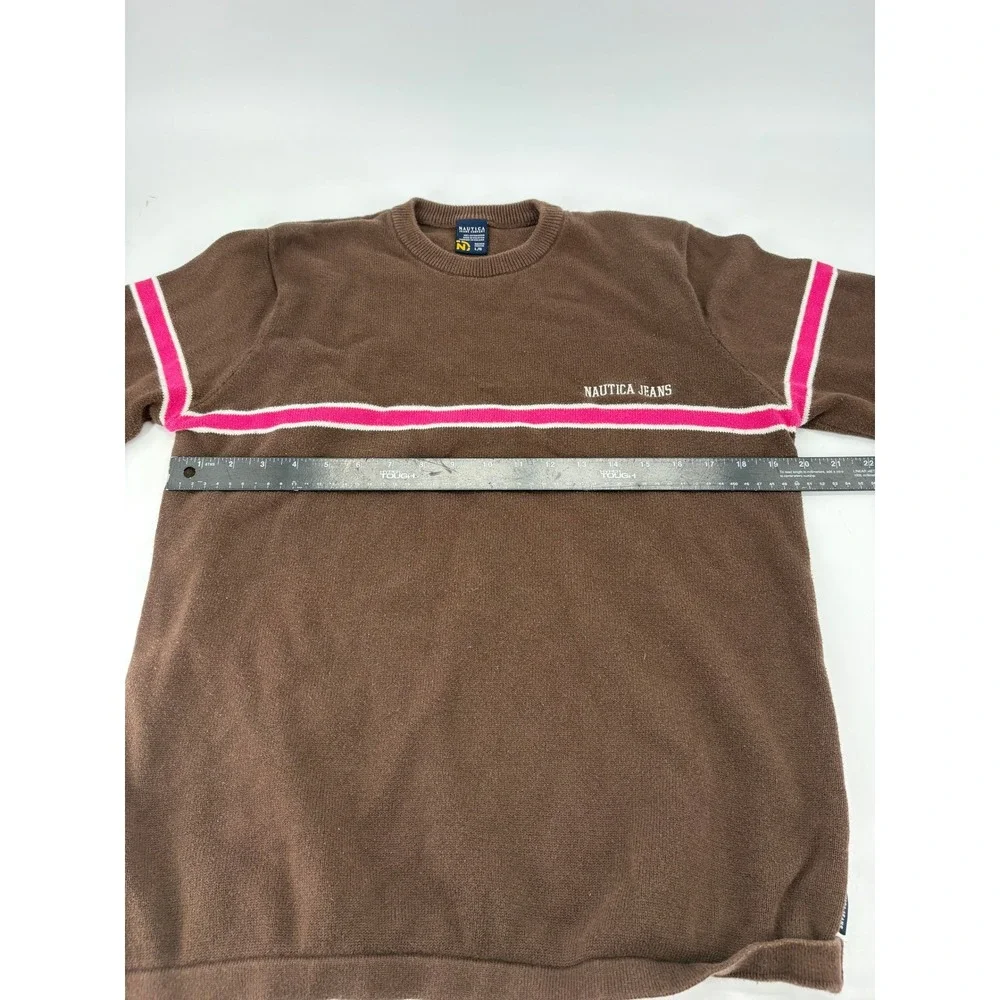 Nautica Jeans Company Sweater Mens Large‎ Pullover Brown Pink Stripe Cotton L